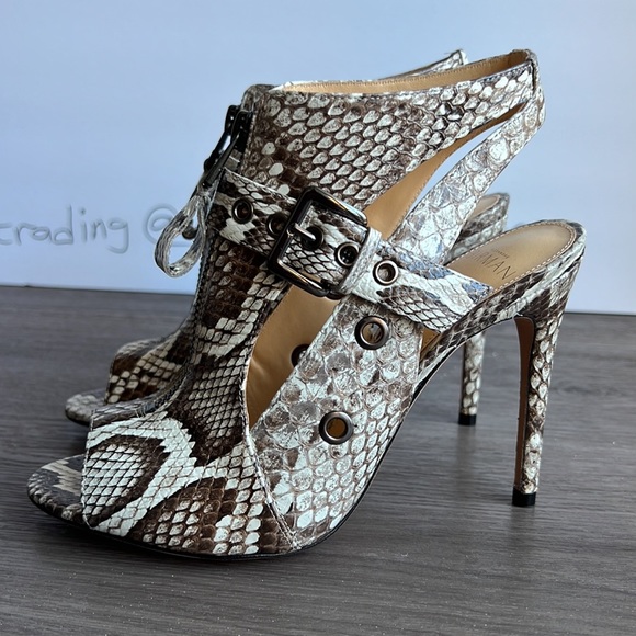 Alexandre Birman size 6M(36) snake print leather peep toe stilettos